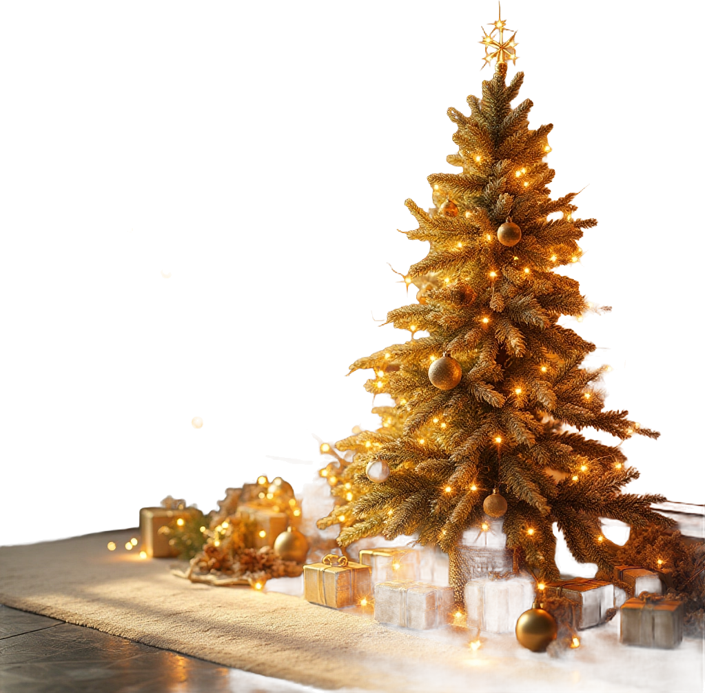 Golden Christmas Tree with Gifts